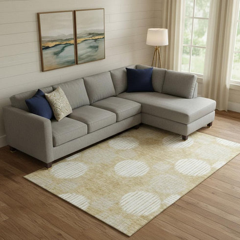 8' X 10' Gold And Ivory Geometric Washable Area Rug With UV Protection