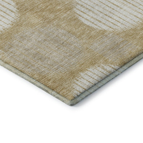 8' X 10' Gold And Ivory Geometric Washable Area Rug With UV Protection