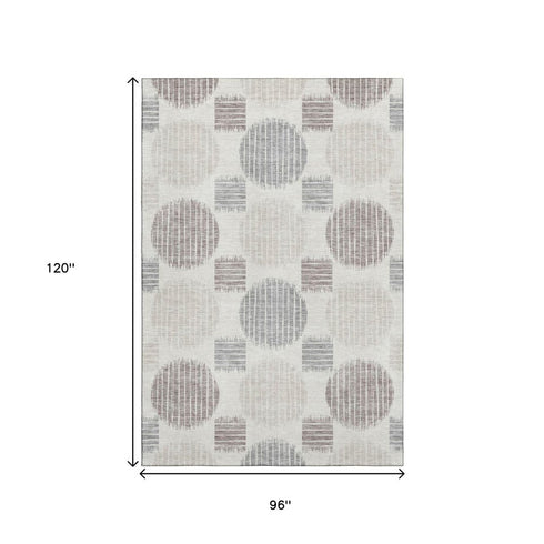 8' X 10' Ivory Beige And Gray Geometric Washable Area Rug With UV Protection