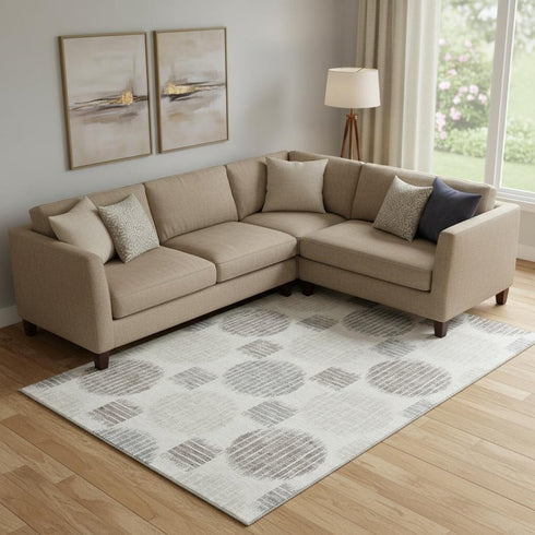 8' X 10' Ivory Beige And Gray Geometric Washable Area Rug With UV Protection