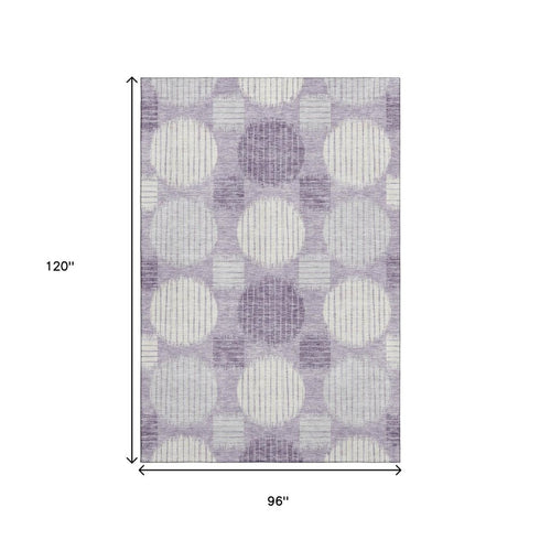 8' X 10' Purple Ivory And Gray Geometric Washable Area Rug With UV Protection
