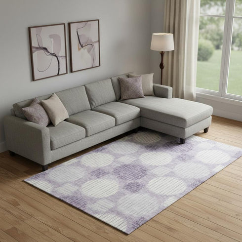 8' X 10' Purple Ivory And Gray Geometric Washable Area Rug With UV Protection