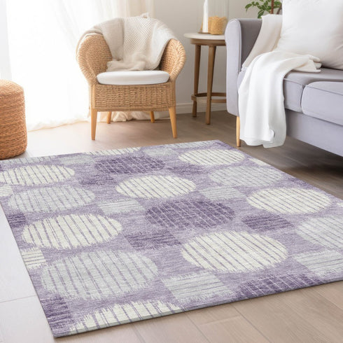 8' X 10' Purple Ivory And Gray Geometric Washable Area Rug With UV Protection