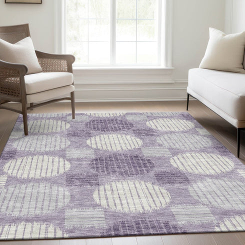 8' X 10' Purple Ivory And Gray Geometric Washable Area Rug With UV Protection