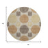 8' Tan Gold And Brown Geometric Washable Round Rug With UV Protection