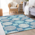 5' X 8' Teal Ivory And Gray Geometric Washable Area Rug With UV Protection