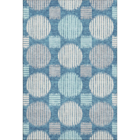 5' X 8' Teal Ivory And Gray Geometric Washable Area Rug With UV Protection