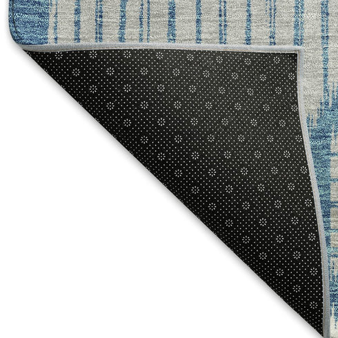 5' X 8' Teal Ivory And Gray Geometric Washable Area Rug With UV Protection