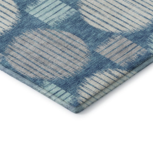 5' X 8' Teal Ivory And Gray Geometric Washable Area Rug With UV Protection
