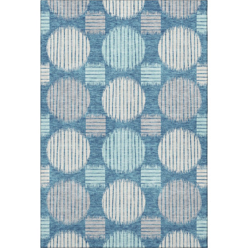 5' X 8' Teal Ivory And Gray Geometric Washable Area Rug With UV Protection