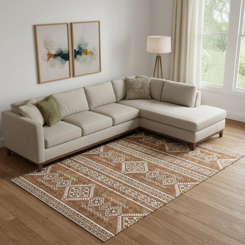 8' X 10' Rust And Ivory Southwestern Washable Area Rug With UV Protection