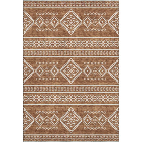 8' X 10' Rust And Ivory Southwestern Washable Area Rug With UV Protection