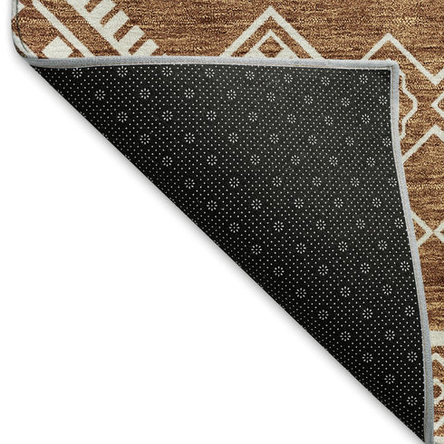 8' X 10' Rust And Ivory Southwestern Washable Area Rug With UV Protection