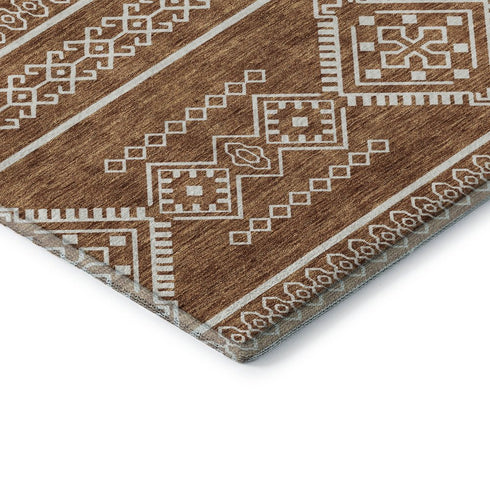 8' X 10' Rust And Ivory Southwestern Washable Area Rug With UV Protection
