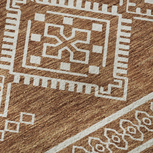 8' X 10' Rust And Ivory Southwestern Washable Area Rug With UV Protection