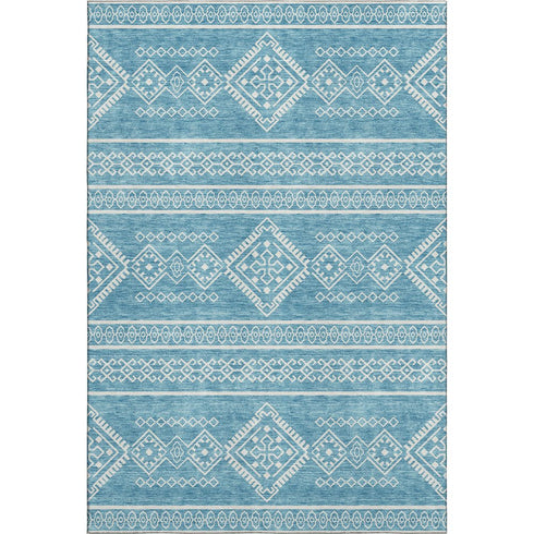 8' X 10' Teal And Ivory Southwestern Washable Area Rug With UV Protection