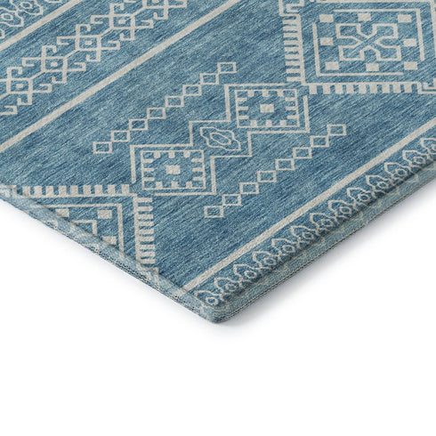 8' X 10' Teal And Ivory Southwestern Washable Area Rug With UV Protection