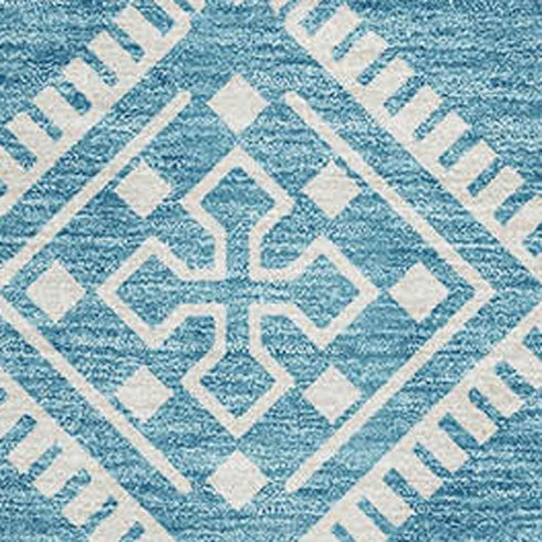 8' X 10' Teal And Ivory Southwestern Washable Area Rug With UV Protection