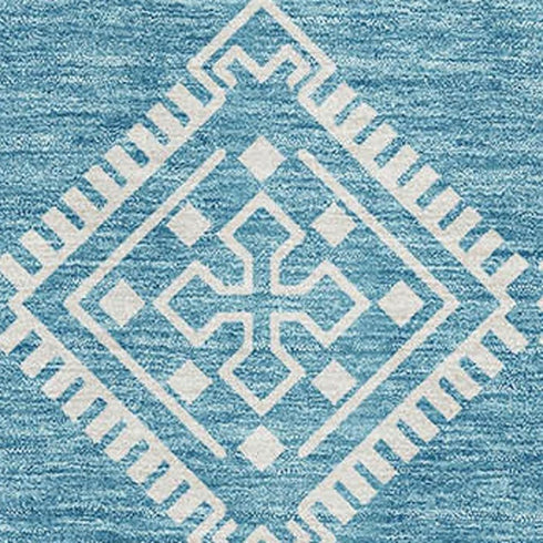 8' X 10' Teal And Ivory Southwestern Washable Area Rug With UV Protection