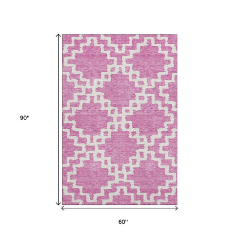 5' X 8' Blush And Ivory Abstract Geometric Washable Area Rug With UV Protection