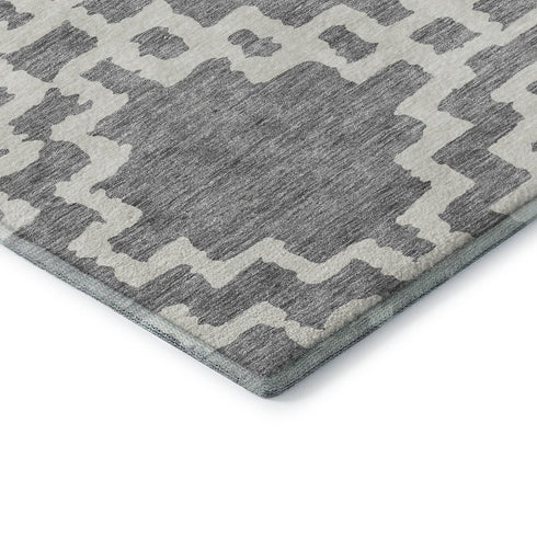 5' X 8' Gray And Ivory Abstract Geometric Washable Area Rug With UV Protection
