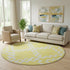 8' Yellow And Ivory Abstract Geometric Washable Round Rug With UV Protection