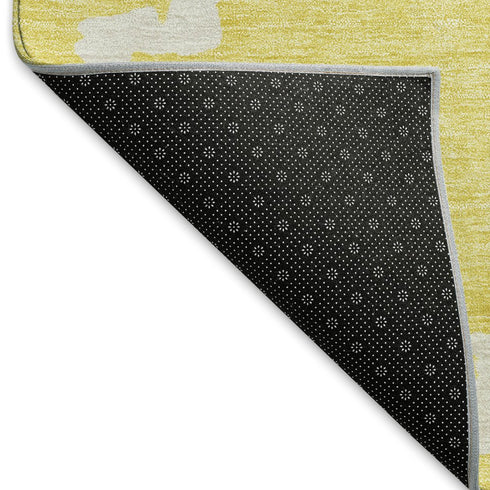 8' Yellow And Ivory Abstract Geometric Washable Round Rug With UV Protection