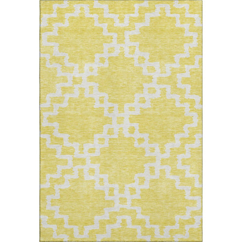 8' X 10' Yellow And Ivory Abstract Geometric Washable Area Rug With UV Protection
