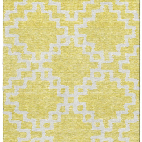 8' X 10' Yellow And Ivory Abstract Geometric Washable Area Rug With UV Protection