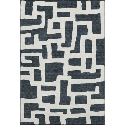 5' X 8' Black And Ivory Abstract Geometric Washable Area Rug With UV Protection