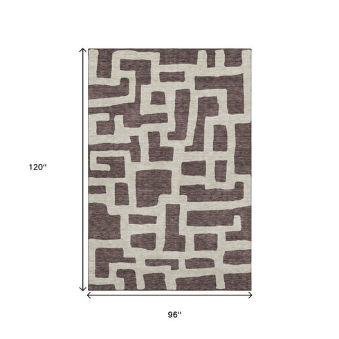 8' X 10' Chocolate And Beige Abstract Geometric Washable Area Rug With UV Protection