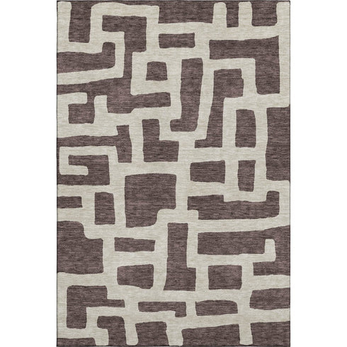 8' X 10' Chocolate And Beige Abstract Geometric Washable Area Rug With UV Protection