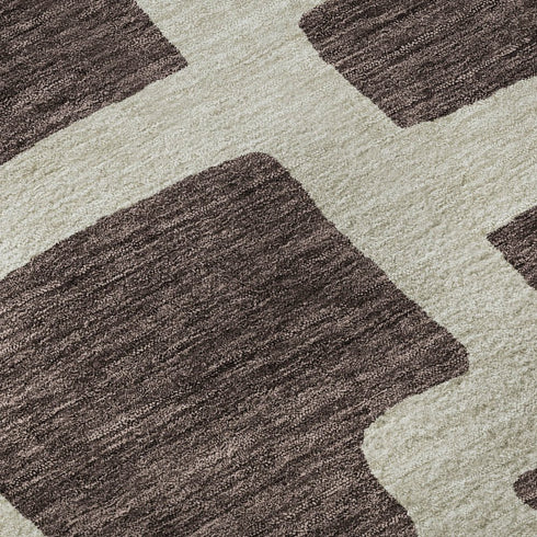 8' X 10' Chocolate And Beige Abstract Geometric Washable Area Rug With UV Protection