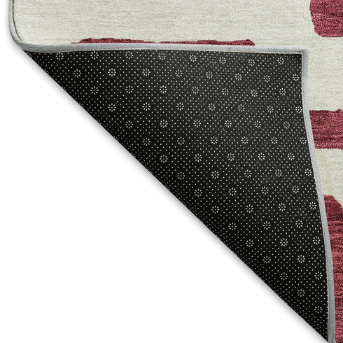 5' X 8' Burgundy And Ivory Abstract Geometric Washable Area Rug With UV Protection