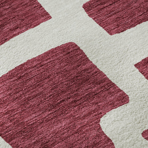 5' X 8' Burgundy And Ivory Abstract Geometric Washable Area Rug With UV Protection