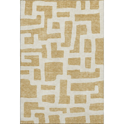 5' X 8' Gold And Ivory Abstract Geometric Washable Area Rug With UV Protection