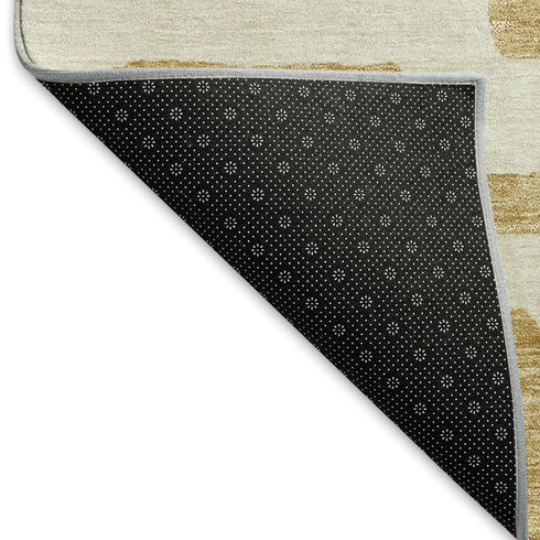 5' X 8' Gold And Ivory Abstract Geometric Washable Area Rug With UV Protection