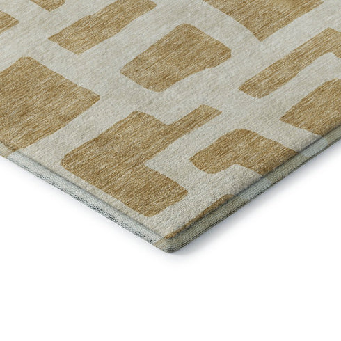 5' X 8' Gold And Ivory Abstract Geometric Washable Area Rug With UV Protection