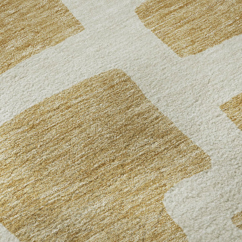 5' X 8' Gold And Ivory Abstract Geometric Washable Area Rug With UV Protection