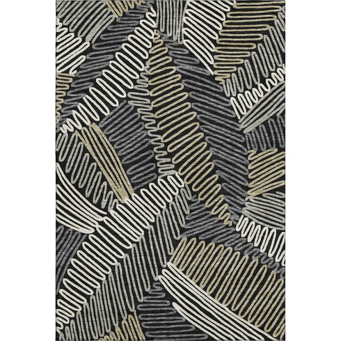 5' X 8' Black Ivory And Gray Floral Washable Area Rug With UV Protection