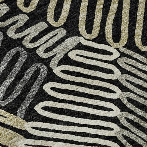 5' X 8' Black Ivory And Gray Floral Washable Area Rug With UV Protection