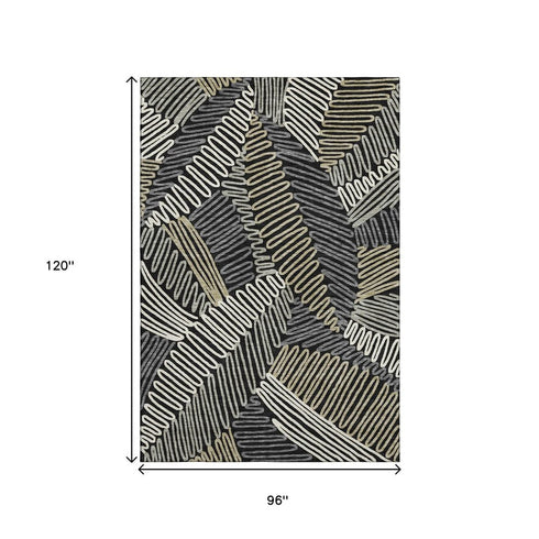 8' X 10' Black Ivory And Gray Floral Washable Area Rug With UV Protection