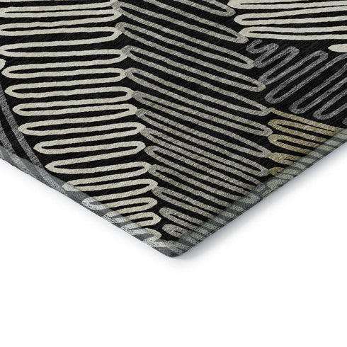 8' X 10' Black Ivory And Gray Floral Washable Area Rug With UV Protection