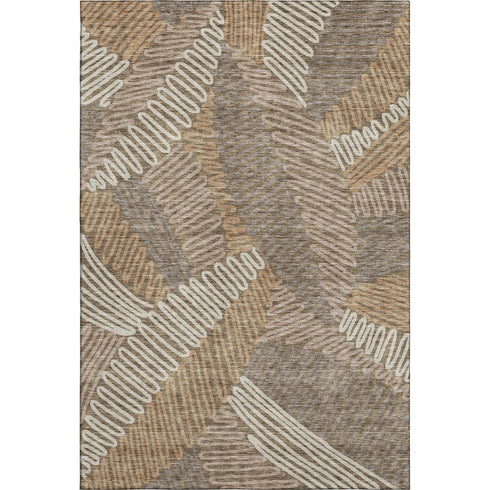 5' X 8' Brown And Beige Floral Washable Area Rug With UV Protection