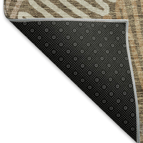 5' X 8' Brown And Beige Floral Washable Area Rug With UV Protection