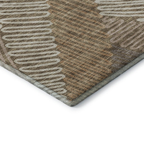 5' X 8' Brown And Beige Floral Washable Area Rug With UV Protection