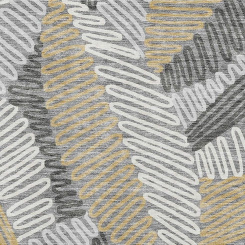 8' X 10' Gray Gold And Ivory Floral Washable Area Rug With UV Protection
