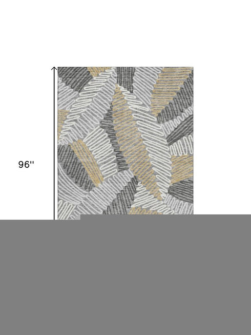 8' X 10' Gray Gold And Ivory Floral Washable Area Rug With UV Protection