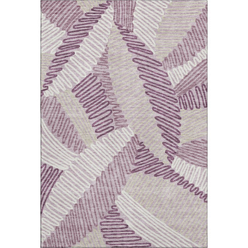5' X 8' Lavender Ivory And Beige Floral Washable Area Rug With UV Protection