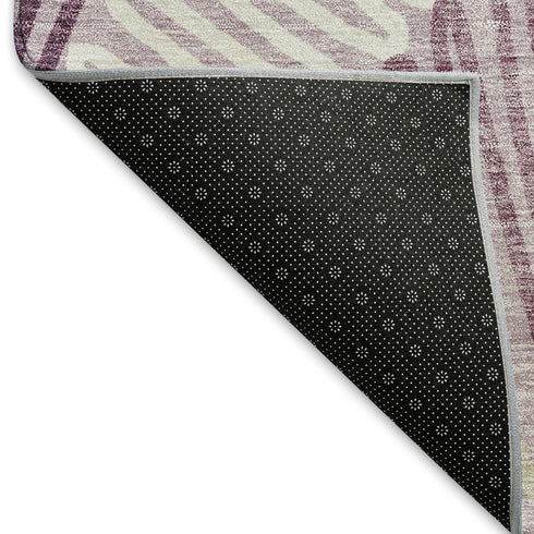 5' X 8' Lavender Ivory And Beige Floral Washable Area Rug With UV Protection